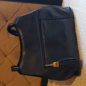 Black Leather Shoulder Purse with Tassle
